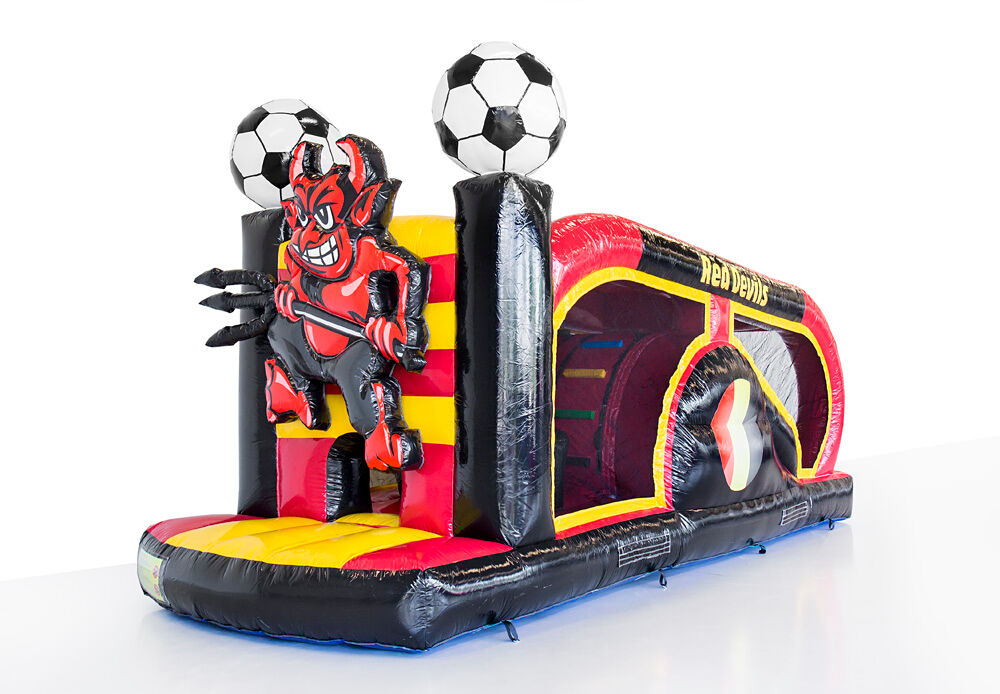 Nadmuchiwany, wykonany na zamówienie tor mini-run red devils Belgium strom do użytku wewnątrz i na zewnątrz. Kup nadmuchiwane tory przeszkód online już teraz w JB Dmuchańce Polska